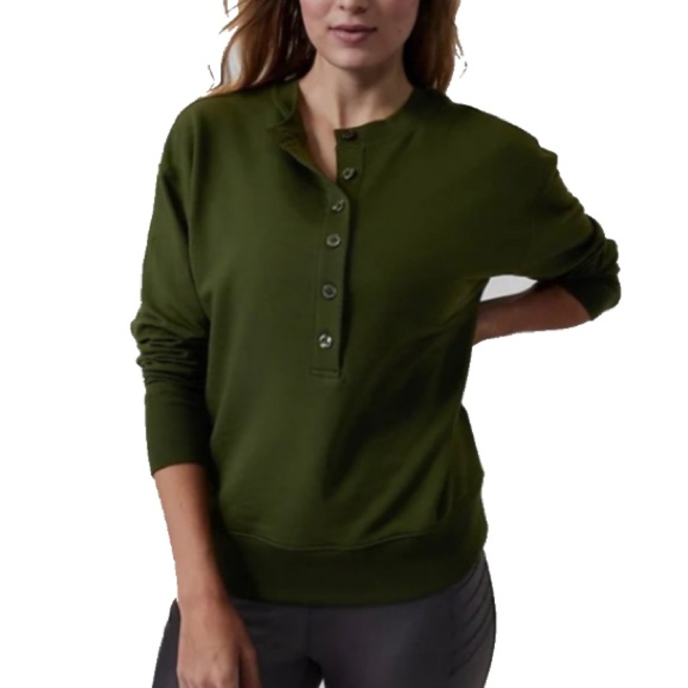 Athleta Balance Henley Sweatshirt Aspen Olive size S